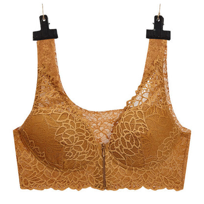 Plus Size Sexy Lace Front Zipper Wireless Bra
