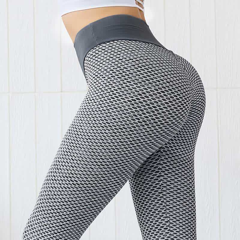 Plusock High Waist Honeycomb Yoga Fitness Legging - Grey - 3XL - image 1