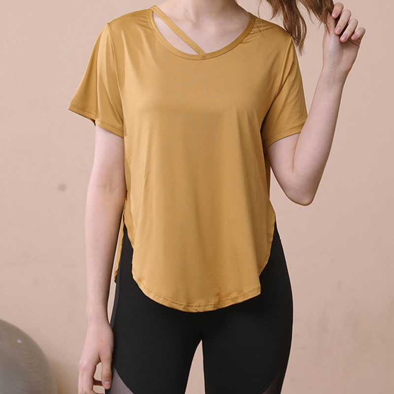 Plusock Plus Size Loose Breathable Quick Dry Yoga Short Sleeves - Yellow - 3XL - image 4