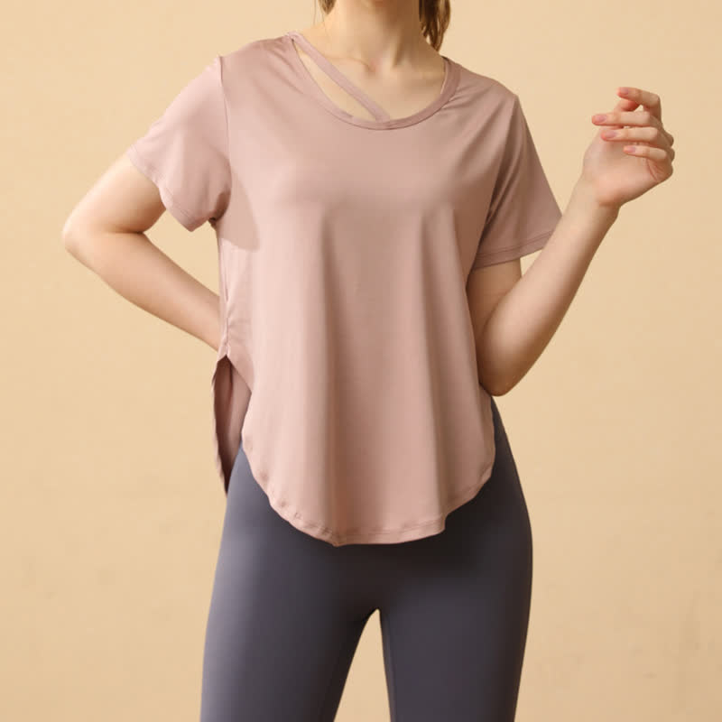 Plusock Plus Size Loose Breathable Quick Dry Yoga Short Sleeves - Apricot - 3XL - image 0