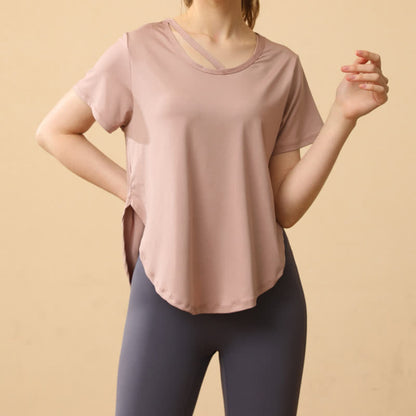 Plusock Plus Size Loose Breathable Quick Dry Yoga Short Sleeves - Apricot - 3XL - image 0