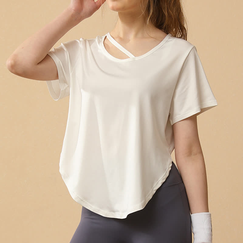 Plusock Plus Size Loose Breathable Quick Dry Yoga Short Sleeves - White - 3XL - image 6