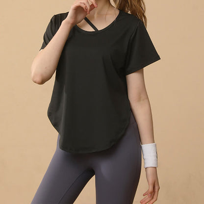 Plusock Plus Size Loose Breathable Quick Dry Yoga Short Sleeves - Black - 3XL - image 10