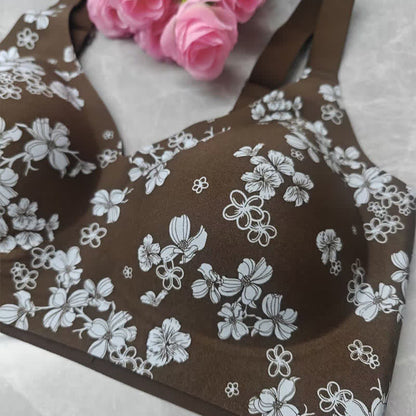 Plus Size Leopard Floral Print Push Up Wireless Bra