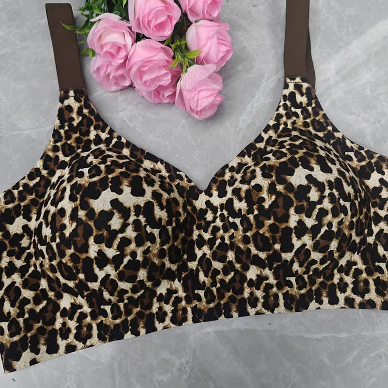 Plus Size Leopard Floral Print Push Up Wireless Bra