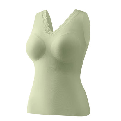 Plus Size Lace Neck Padded Wireless Tank Top