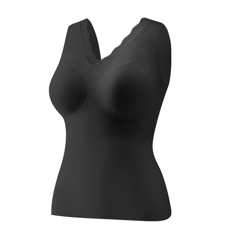 Plus Size Lace Neck Padded Wireless Tank Top
