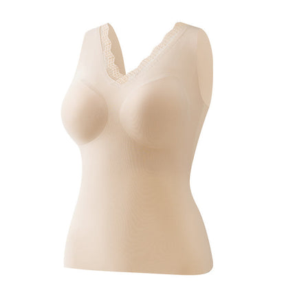 Plus Size Lace Neck Padded Wireless Tank Top