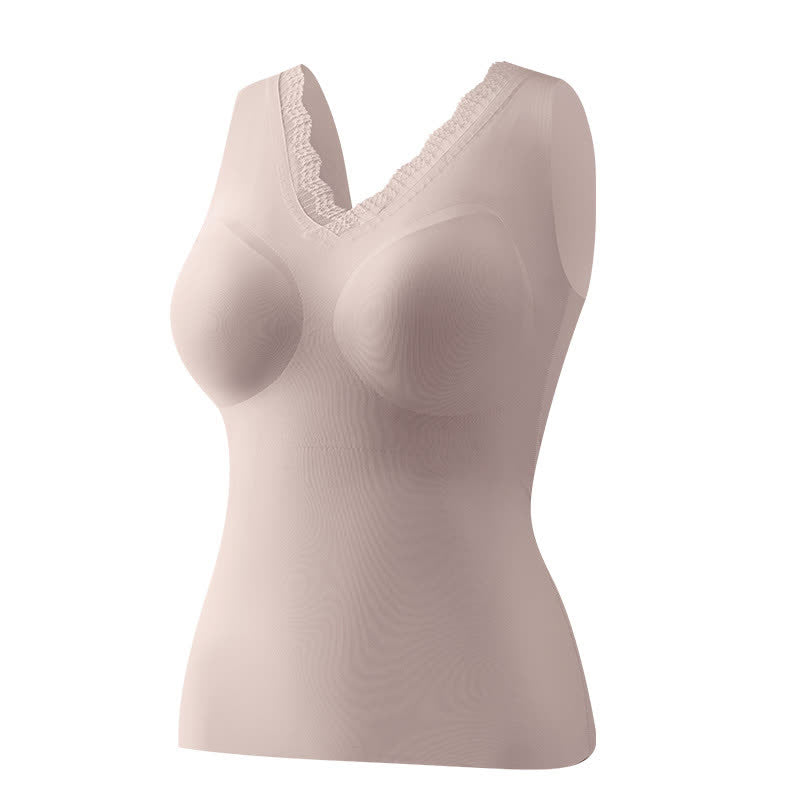 Plus Size Lace Neck Padded Wireless Tank Top