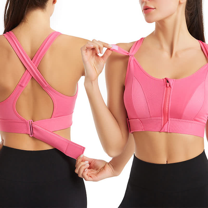 Plusock Plus Size Front Zipper Wireless Sports Bra - Pink - 5XL - image 0