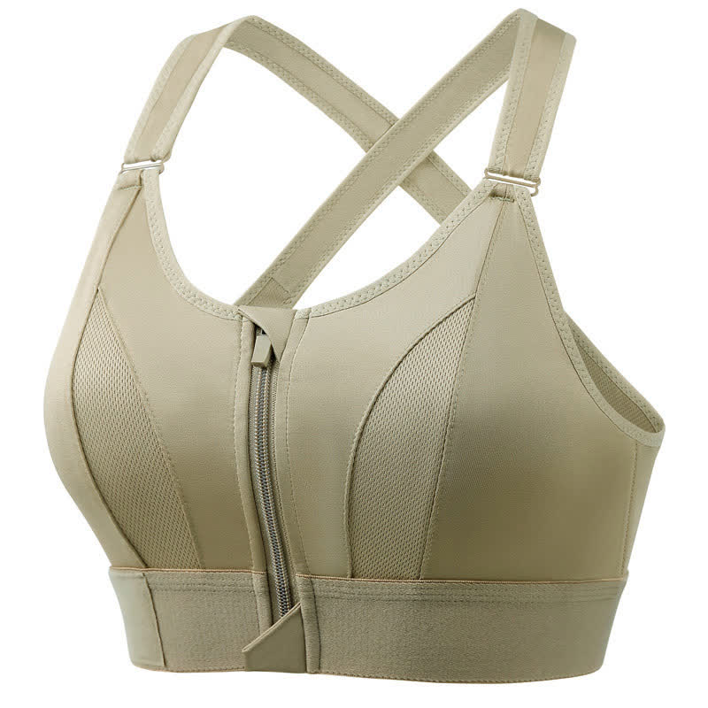 Plusock Plus Size Front Zipper Wireless Sports Bra - Grey Green - 5XL - image 6