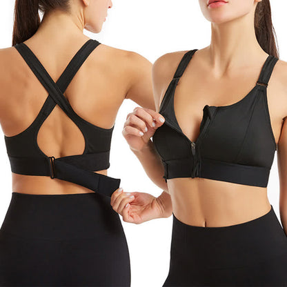 Plusock Plus Size Front Zipper Wireless Sports Bra - Black - 5XL - image 4