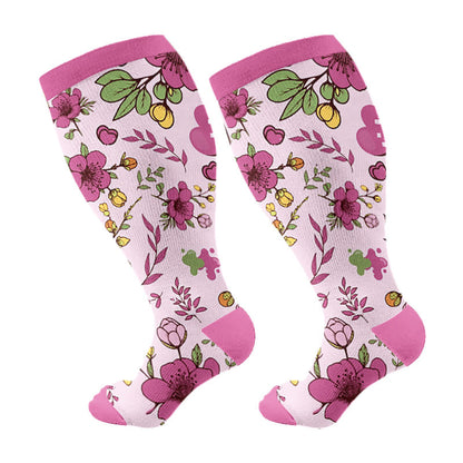 » Plus Size Yellow Purple Flower Compression Socks (100% off)