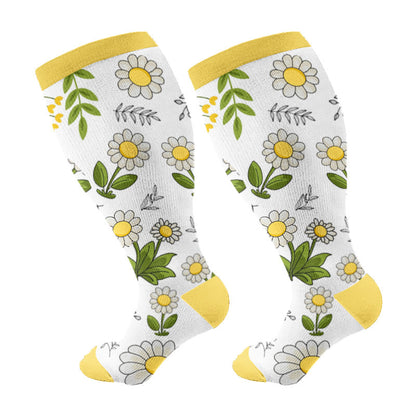 » Plus Size Yellow Purple Flower Compression Socks (100% off)
