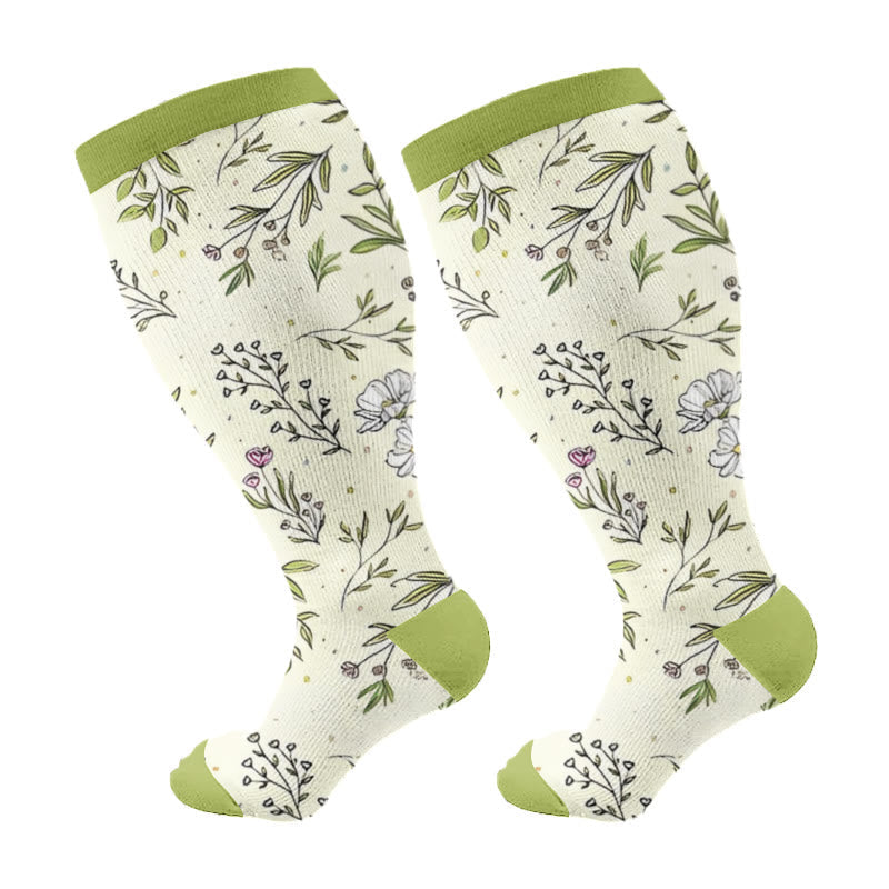 » Plus Size Yellow Purple Flower Compression Socks (100% off)