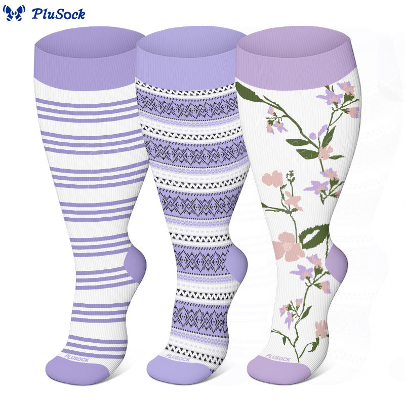 » Plus Size Purple Stripe Compression Socks (100% off)