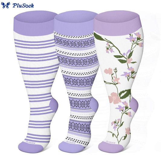» Plus Size Purple Stripe Compression Socks (100% off)