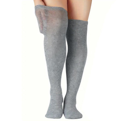 Plusock Solid Color Diabetic Thigh High Socks
