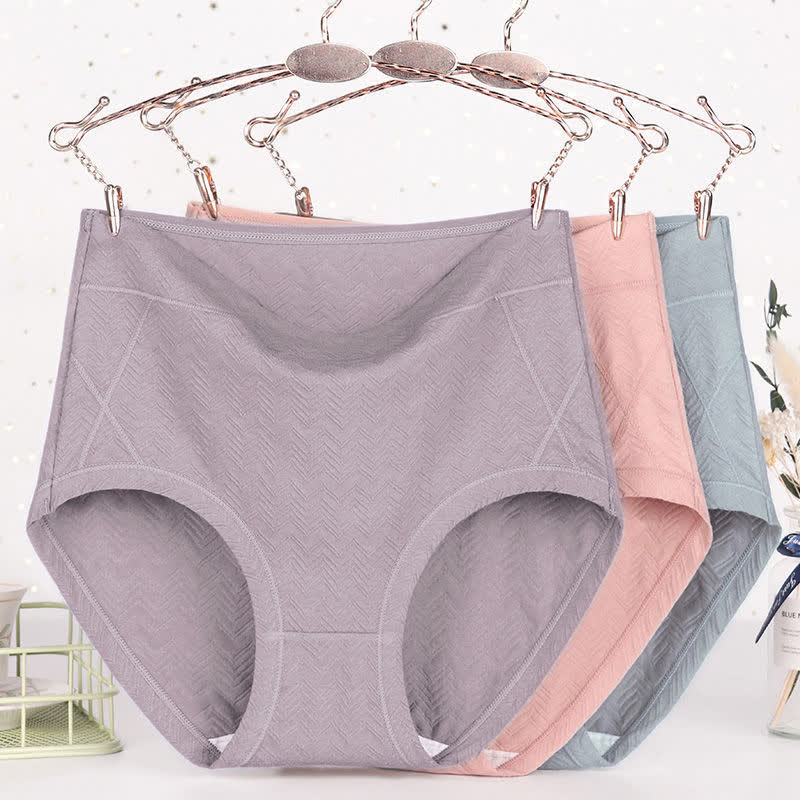 Plus Size Cotton Solid Color Basic High Waist Panty(3 Packs)