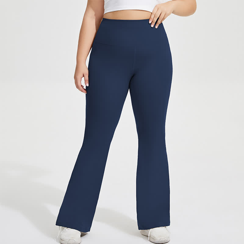 Plusock Solid Color Stretchy Yoga Flare Pants - Navy Blue - 4XL - image 8