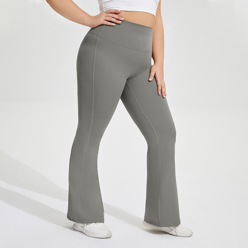 Plusock Solid Color Stretchy Yoga Flare Pants - Grey - 4XL - image 6