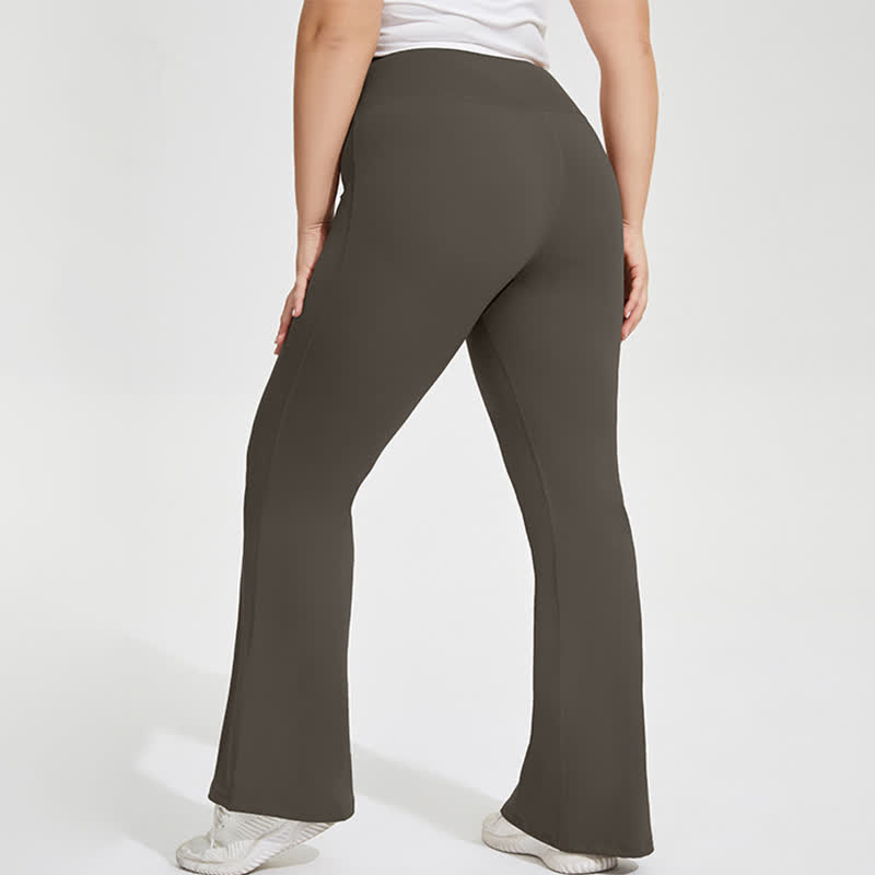Plusock Solid Color Stretchy Yoga Flare Pants - Brown - 4XL - image 9