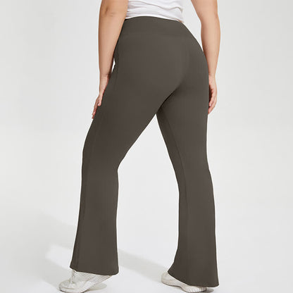 Plusock Solid Color Stretchy Yoga Flare Pants - Brown - 4XL - image 9