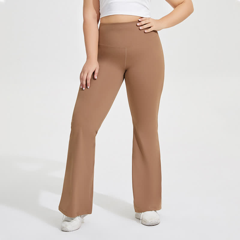 Plusock Solid Color Stretchy Yoga Flare Pants - Coffee - 4XL - image 0