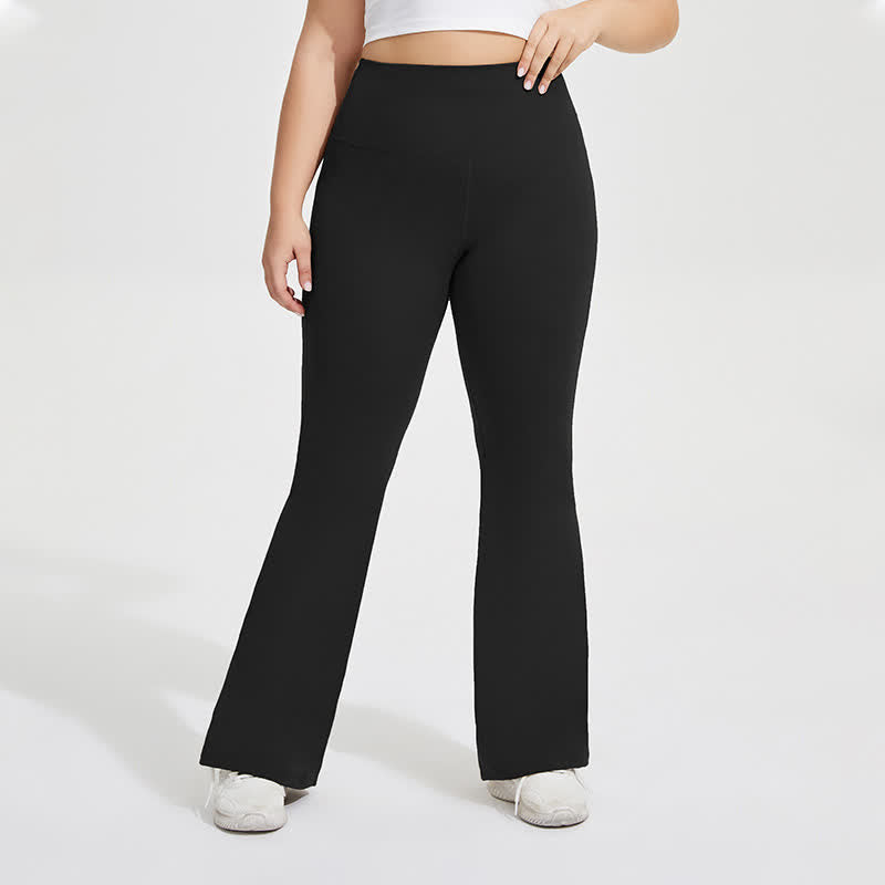 Plusock Solid Color Stretchy Yoga Flare Pants - Black - 4XL - image 10
