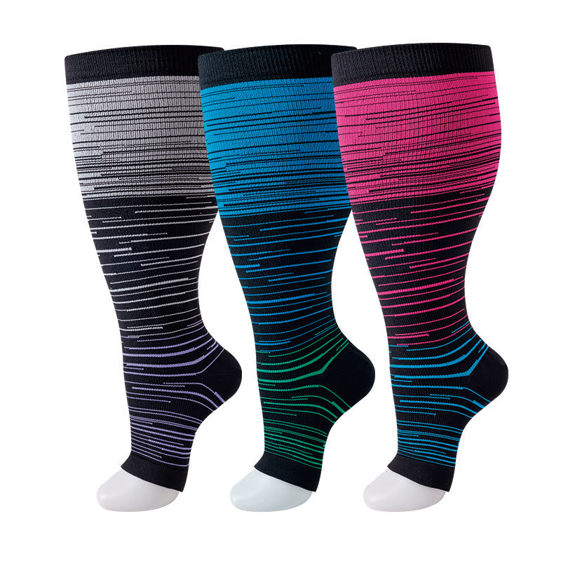 Plusock Plus Size Open Toe Compression Socks(3 Pairs) - Multicolor - 4XL - image 5