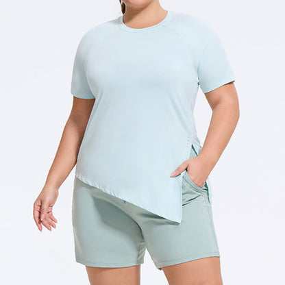 Plusock Plus Size Split Hem Yoga Workout Short Sleeve Top - image 3