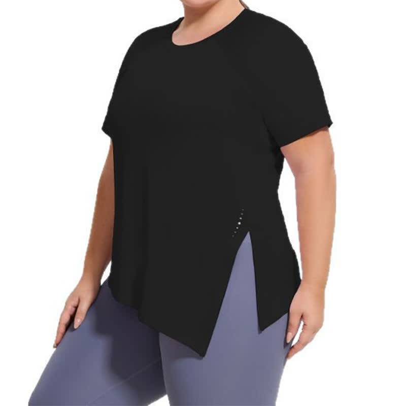 Plusock Plus Size Split Hem Yoga Workout Short Sleeve Top - image 6