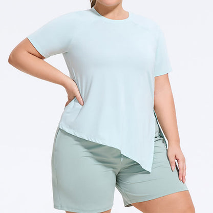 Plusock Plus Size Split Hem Yoga Workout Short Sleeve Top - Mint - 4XL - image 2