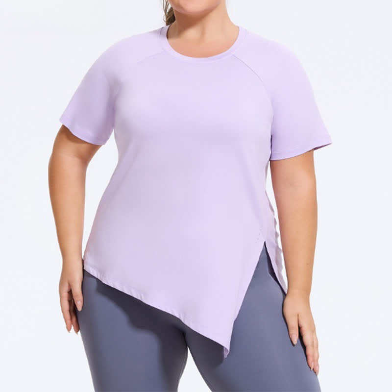 Plusock Plus Size Split Hem Yoga Workout Short Sleeve Top - image 1