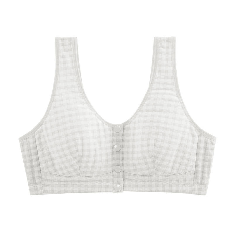 Plus Size Cotton Front Closure Plaid Wireless Bra