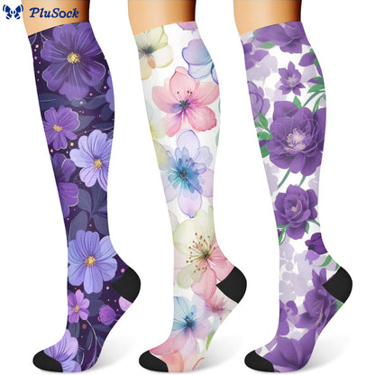 Purple Flower Series Compression Socks(3 Pairs)