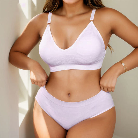 Light Pink Seamless Wireless Push Up Bra Brief Set