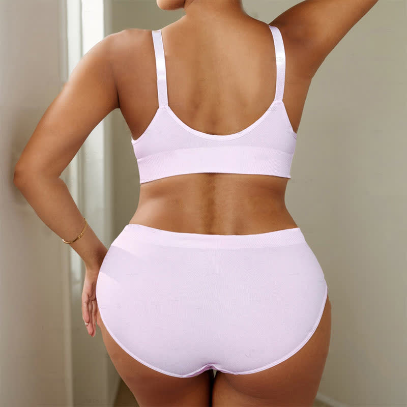 Light Pink Seamless Wireless Push Up Bra Brief Set