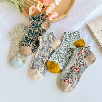 Retro 3D Relief Ankle Socks(5 Pairs)