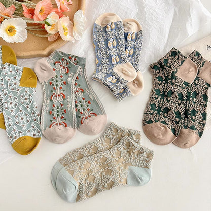 Retro 3D Relief Ankle Socks(5 Pairs)