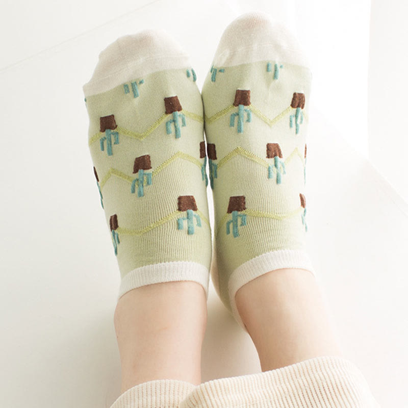 Green Cactus Ankle Socks(5 Pairs)