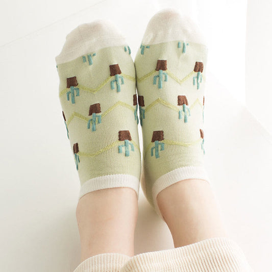Green Cactus Ankle Socks(5 Pairs)