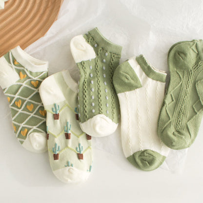 Green Cactus Ankle Socks(5 Pairs)