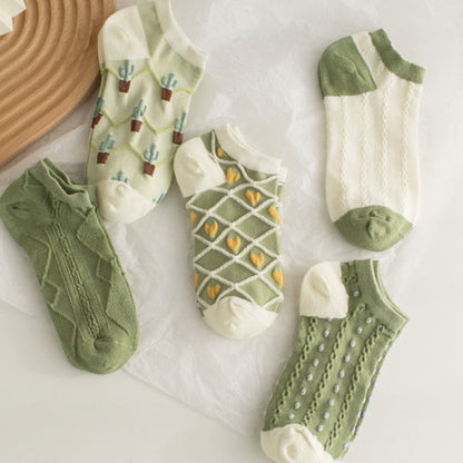 Green Cactus Ankle Socks(5 Pairs)