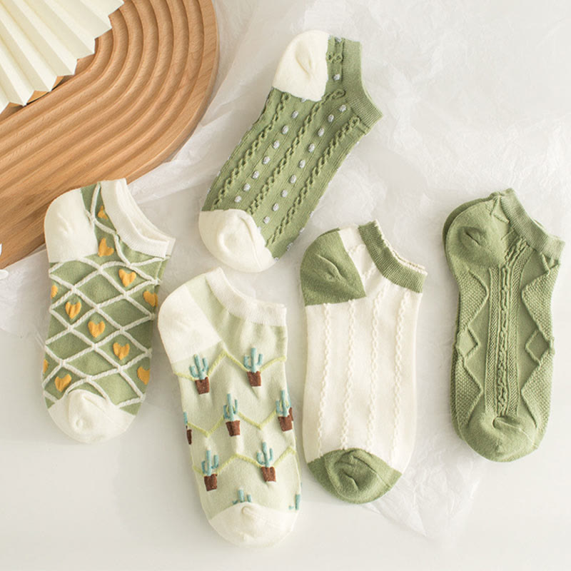 Green Cactus Ankle Socks(5 Pairs)