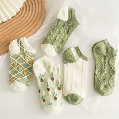 Green Cactus Ankle Socks(5 Pairs)