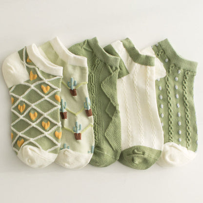 Green Cactus Ankle Socks(5 Pairs)