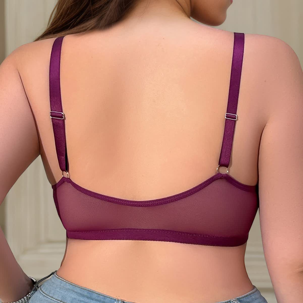 Plus Size Front Closure Breathable Lace Underwire Bra