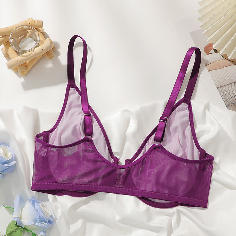 Plus Size Front Closure Breathable Lace Underwire Bra