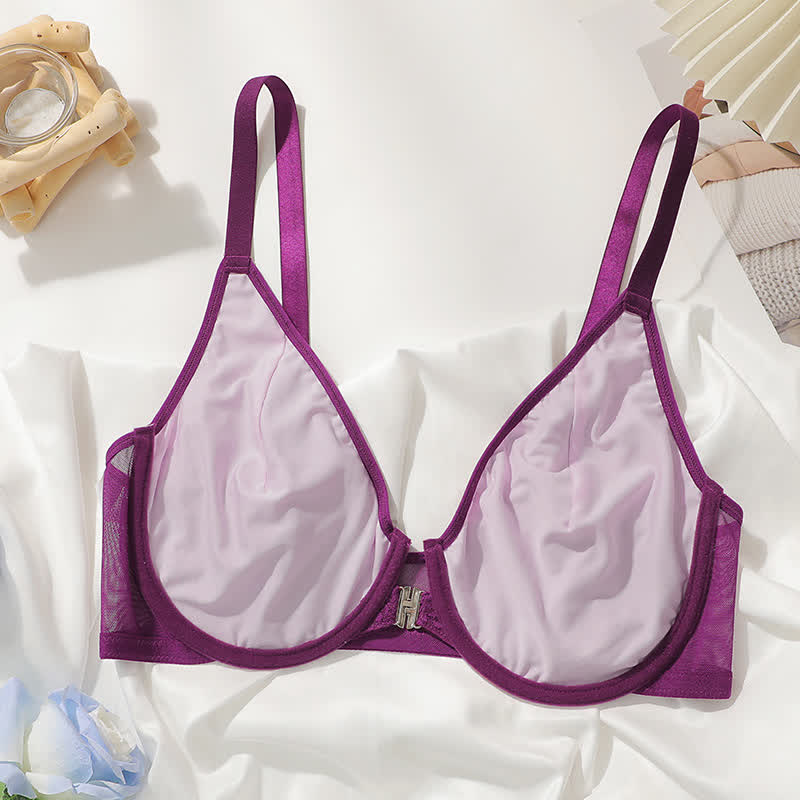 Plus Size Front Closure Breathable Lace Underwire Bra